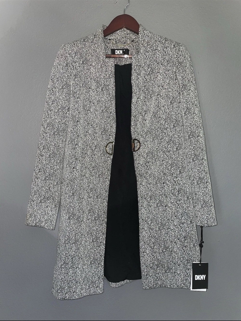 DKNY Gray Marled Open-Front Coatigan with Ring Detail